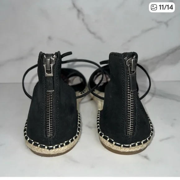 Eileen Fisher Sandal Elastic Lace Up Espadrille Women Shoe Black Leather Size 11 - Picture 5 of 6